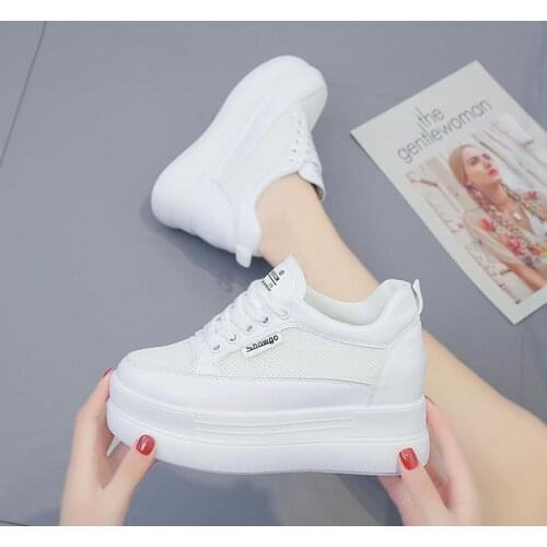 New Summer Breathable Sneakers Women Platform Mesh Shoes Wedges Heels Casual Shoes Woman 8 CM White shoes