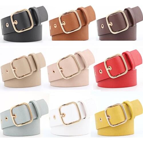 Women Golden Square Buckle Belt Jeans Dress Casual Lady Adjustable Waistband BLTYN0318