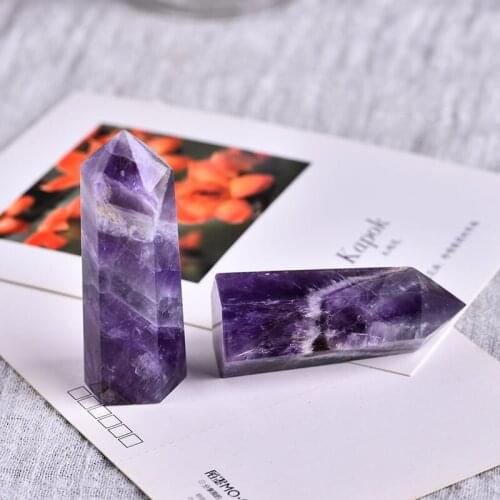 1PC Natural Crystal Fantasy Amethyst Hexagonal Column Crystal Point Mineral Ornament Magic Repair Home Decoration Decoration