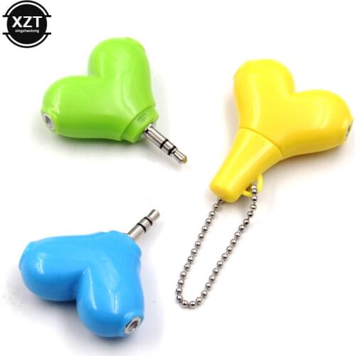 High Quality 1pcs 3.5mm Stereo Audio Headset Heart Shape Headphone Splitter Connector Adapter Cute Love Shape