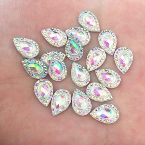 100pcs 8*12mm Drop Resin Rhinestones AB Stones and Crystals Strass Crystal For Evening Wedding Dresses A480