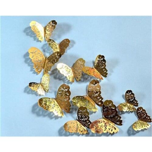 12pcs Multicolor 3D Butterfly Wall Sticker Double Layer Wings Magnet PVC Butterflies Party Kids Bedroom Fridge Decor