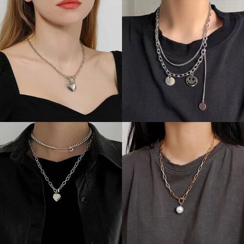 2021 Fashion Multilayer Pearl Pendant Necklace for Women Vintage Gold Portrait Chain Choker Necklace Collier Femme Party Jewelry