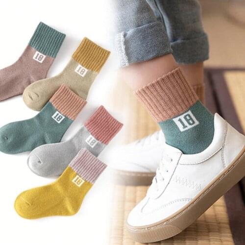 5 Pairs/Set Baby Floor Socks Mid Tube Cotton Children Socks Autumn Winter Cotton Warm Number Pattern Boys Girls Sock