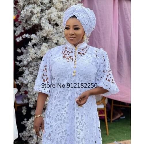 African White Lace Dresses for Women 2021 New African Women Plus Size Long Dress African Clothes Women