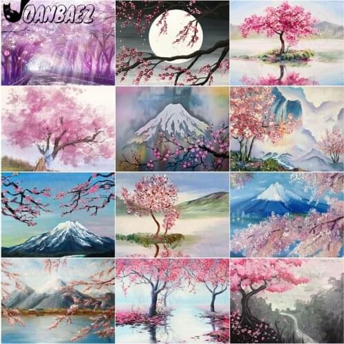 Peach Blossom Landscape 5D Diy Diamond Painting Natural Cross Stitch Embroidery Mosaic Kit Hand-Inlaid Wall Decoration Design