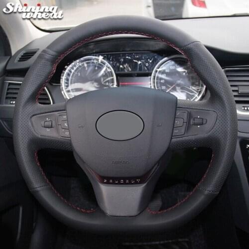 BANNIS Black Genuine Leather Car Steering Wheel Cover for Peugeot 408 2014 2015