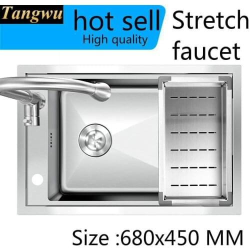 Free shipping Standard stretch faucet luxury kitchen manual sink single trough food-grade stainless steel hot sell 680x450 MM