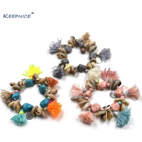 New Bohemia Summer Sea Beach Shells Bracelets Colorful Cotton Tassels Charm Bracelet Boho Stone Beads Bangle Bracelets