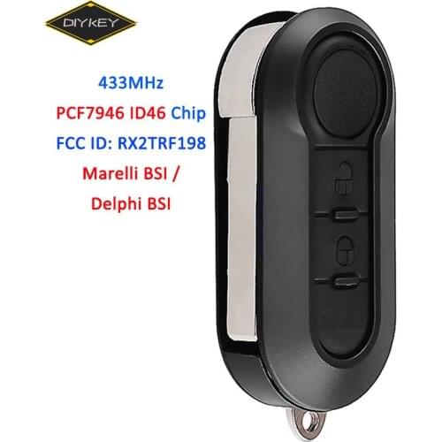 DIYKEY 433MHz ID46 Chip RX2TRF198 Flip Remote Car Key Fob 2 Button for Fiat 500L MPV Ducato for Citroen Jumper for Peugeot Boxer