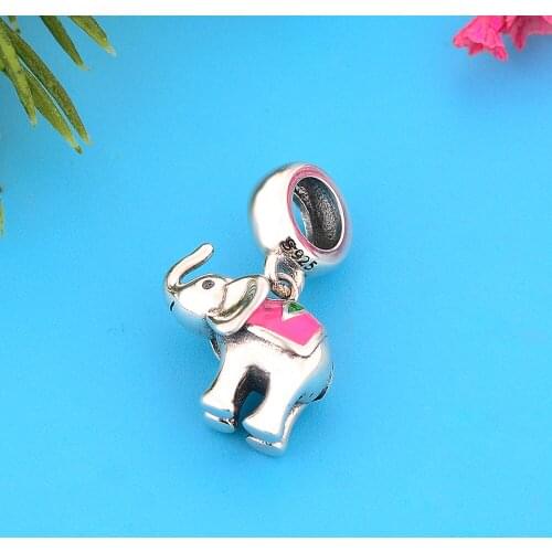 FC Jewelry Fit Original Charm Bracelet 925 Sterling Silver Animal Elephant Back Pink Enamel Cloth Bead For Making Women Berloque
