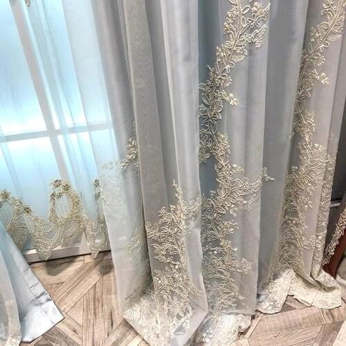 French Luxury Romantic Lace Screens Embroidery Curtain Sheer For Window Bedroom Tulle Voile Panel Fabric Blinds Custom M201#40