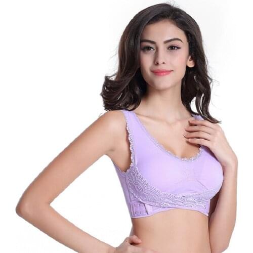 Lace Bra Women Underwear Sexy Lingerie Lace Solid Color Front Cross Side Buckle Wireless Push up Breathable Sleep Sports Bra
