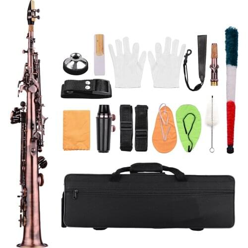 LADE WSS-899 Professional Red Bronze Straight Bb Soprano Saxophone Sax Woodwind Instrument Abalone Shell Key Carve Pattern