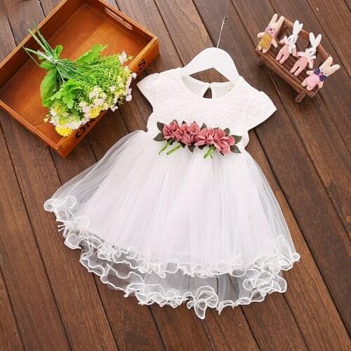 Summer Kids Baby Girls Dress Fashion Girls Waist Flower Princess Lace Dress Infant Baby Clothing Party Costume Children Dress
