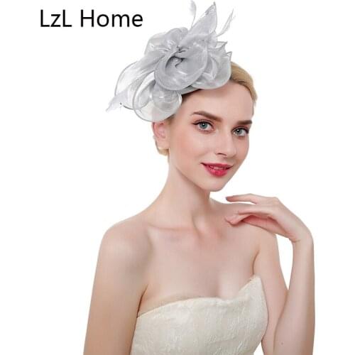 LZL Home Hot selling headdress feather organza top hat hair clip horse racing top hat hair hoop ladies hair accessories
