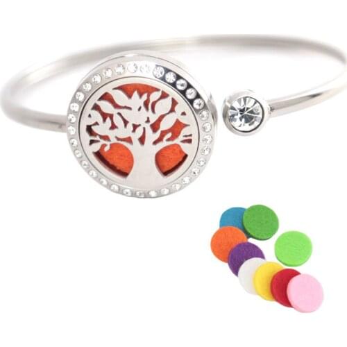 Stainless steel 25mm Magnet Crystal Aromatherapy locket Bracelet Bangle essential oil diffuser locket Big Tree bracelet