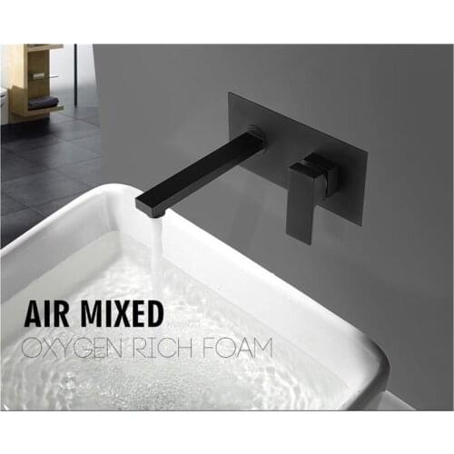 Matte Black Color Widespread Bathroom embedded Basin Faucet Wall Mounted Water Mixer Tap Chrome Sink