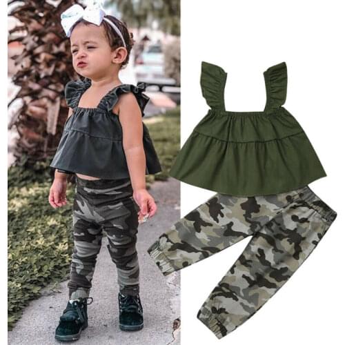 Fashion Kids Toddler Kids Baby Girl Sling Tank Tops +Camo Leggings Pants Summer 2PCS Outfits Clothes Set 1-6T