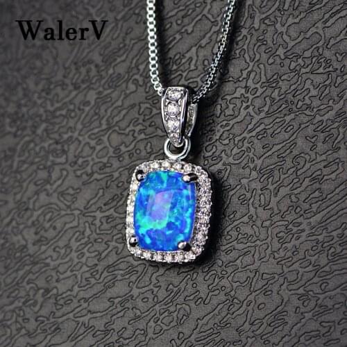 WalerV for Womens Set Fashion Only Unique Imitation Rectangular Shape Pendant Necklace Zircon Wedding Jewelry Charm Gift