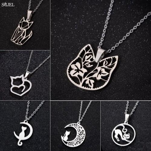 Stainless Steel Little Cat Necklaces for Women Girls Fashion Multiple Kitten Cat Animal Pendants Necklaces Kolye Collares Gifts