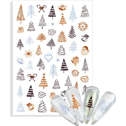 New Stickers for Nails Cute Geometric Line Christmas Tree 3D Nail Sticker Sliders Decals Design Manicure Decorations Accessories