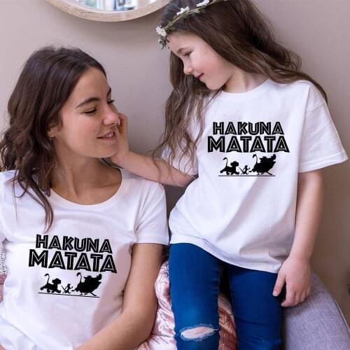 Disney Clothing For Children HAKUNA MATATA Tshirt Mom and Daughter Short Sleeve Fashion Paired Clothes For Couple Family Look