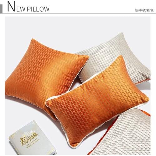 Orange/grey grillcloth jacquard cushion cover sofa lattice lumbar pillowcase living room waist pillow cover home decor