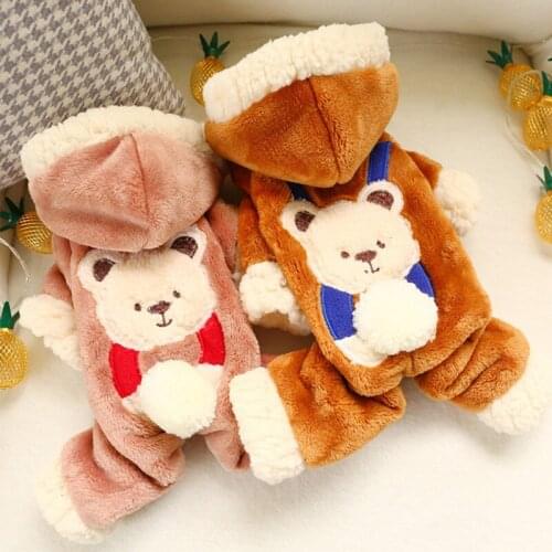 Autumn Winter Warm Pet Dog Clothes Bear Pattern Cosplay Costume Pet Jumpsuit Outfit For Pets Small Dogs Fluffy Thickening Coat