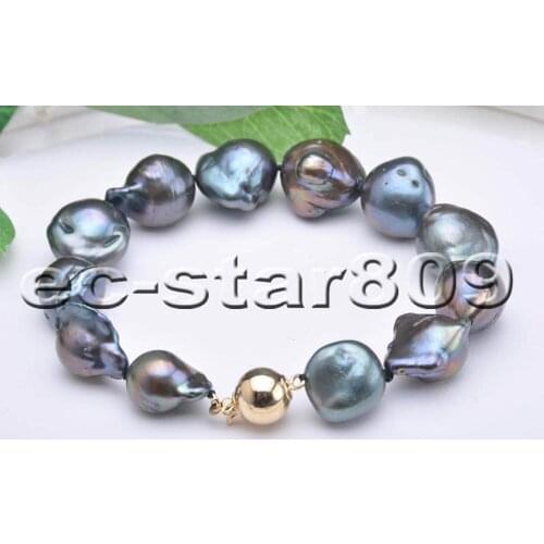 P5725 8" 17mm Black Barqoue KESHI REBORN Pearl Bracelet Woman Fashion Jewelry