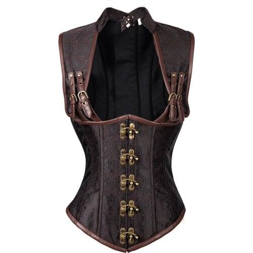 Sexy Brown Brocade Vintage Gothic Corset Sexy Cupless Waist Trainer Vest Steampunk Corset Corsets and Bustiers Steel Boned