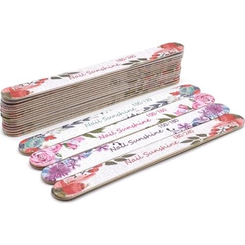 25pcs/Lot Printing Flower Nail File Buffer Grit 100/120/150/180/240 Manicure UV Gel Washable Nail Polish Wood Sanding File Tool