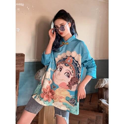 Cheongsam Printed Summer Dress New ChineseStyle Retro National Fashion Womens Large Size Republic Of China StyleEasy Dress