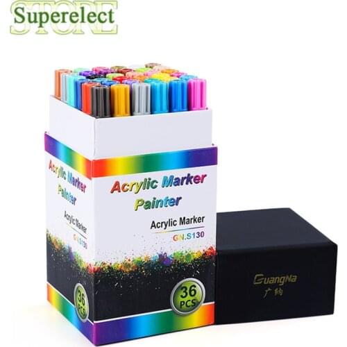 Drop Shipping 36 Colors Acrylic Paint Marker Pen Detailed Marking for DIY Album Glass Ceramic Rock Wood Canvas Acrylic Paint