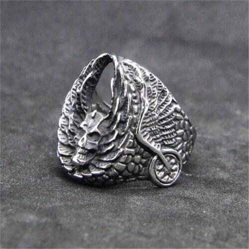 Rany&Roy Newest Motorcycle Skull Ring 316L Stainless Steel Jewelry Fashion Biker Skull Ring