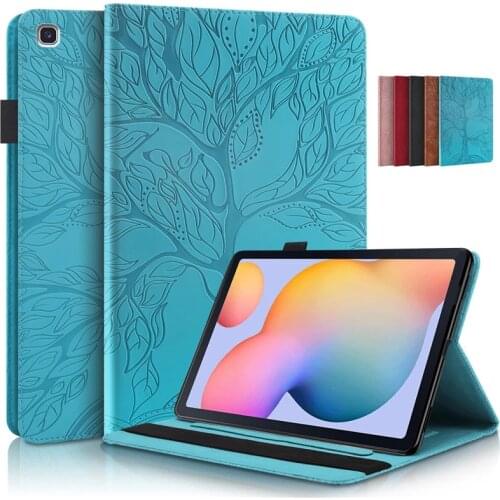 3D Tree Embossed for Samsung Galaxy Tab S6 Lite Case SM-P610 P615 Book Cover for Samsung Galaxy Tab S6 Lite 10.4 Tablet + Stylus