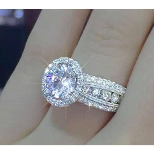 Luxury Jewelry Fashion Exaggeration Shiny Big Zircon S925 Silvery Rings Female Bride Wedding Engagement Ring Couple Unusual Gift