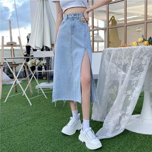 Sexy Jeans Wrap Skirt Split Skirt Mini Skirt Fashion Casual Harajuku Long Skirts for Women Spring Summer Clothes Zipper Elegant