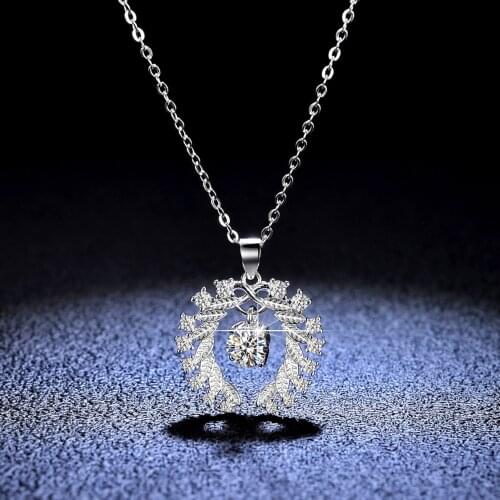 Silver 925 Original 1 Carat Diamond Test Past Brilliant Cut D Color Moissanite Angel Wing Pendant Necklace Real Gemstone Chain
