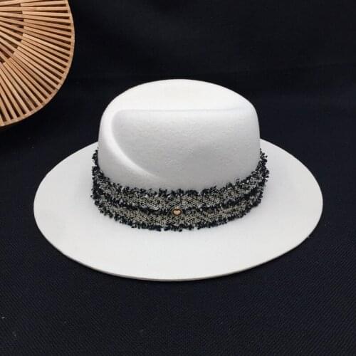 Fedora Europe and the United States the new standard white female wool hat socialite Paris Sir panama hat han edition