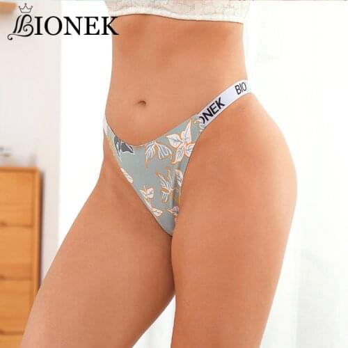BIONEK Thong Women Sexy Letter Lingerie G String Comfort Skin-Friendly Seamless Briefs Silk Satin Panties Intimates Underwear