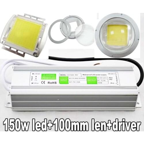 150W High Power Warm White 3200-3500K / Cool White 6000-6500K LED Light Lamp Chips+150w waterproof drivers+ 100mm led lens 3kit