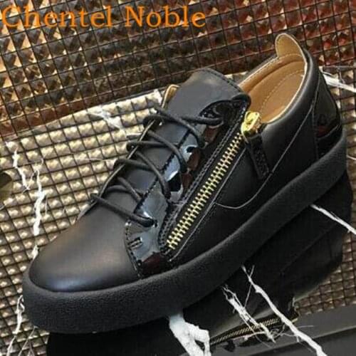 Chentel Comfortable Blalck White Classic Fashion Running Casual Dress Shoes Men Flats Lace-Up Zipper Outside Party Sneakers