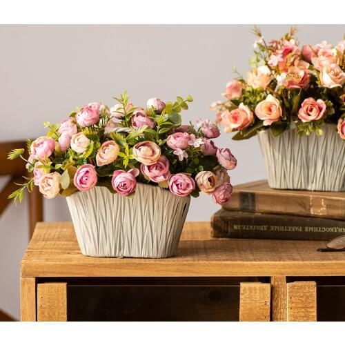 Fake Flower Decoration Dried Flower Rose Basket For Living Room Coffee Table Table Decoration Floral Supplies Woven Furnishings