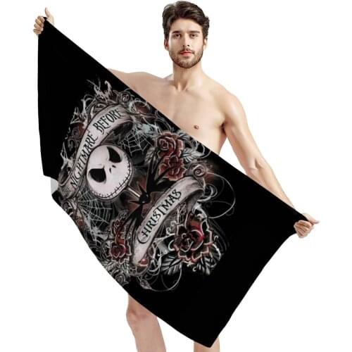 Upetstory Nightmare Before Christmas Printed Quick Drying Shower Bathroom Towel Swimming Pool Hand Towel Face Blanket for Yoga