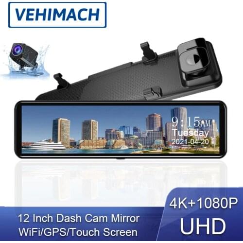 12" 4K Wifi Dash Cam 3840P*2160P UHD Stream Media Video Recorder GPS Car Dashcam DVR Rearview Camera Parking Night Vision Assist