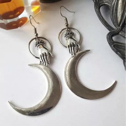 Vintage Goth Gothic Big Moon Dangle Drop Earrings For Women Korean Trendy Punk 90s egirl grunge goblincore emo accessories