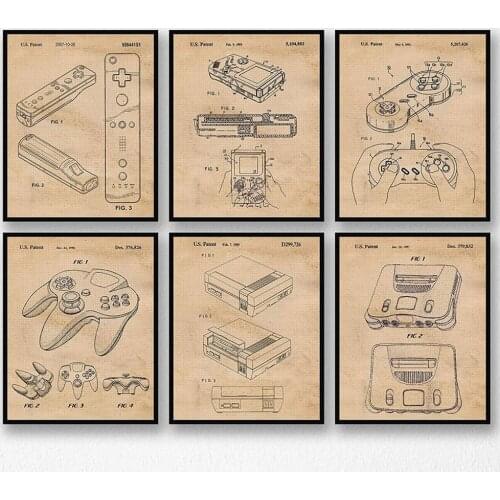 Vintage Nintendo Patent Poster Prints Wall Art Decor Gifts for Home Office Movies Fan Abstract Wall Art Pictures Home Decor