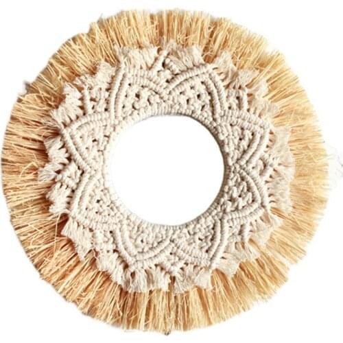 Nordic Raffia Makeup Mirror Round Wall Boho Decoration Dressing Hanging Mirrors Craft Bedroom Bathroom Decor
