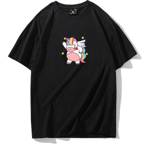 2021 New Unicorn Cartoon T-shirt Ladies Top Harajuku Pure Cotton Korean Casual Kawaii Round Neck Print Short Sleeve Shirt